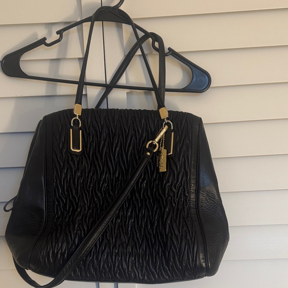 Coach Genuine Leather Shoulder Bag with Gold Details